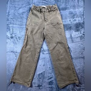 Altar’d State Mica Denim Olive Cargo Straight Leg Pants Size 26 Elastic Waist